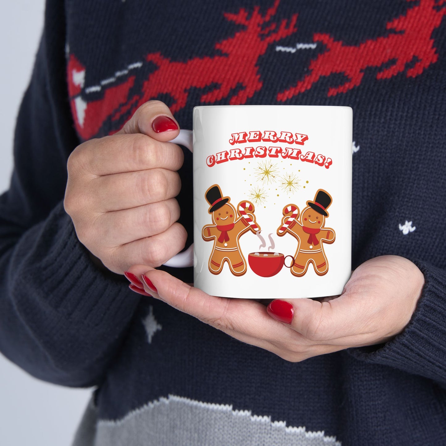 Christmas Ceramic Mug with Gingerbread Cookie Design – Festive & Durable (11oz, 15oz)